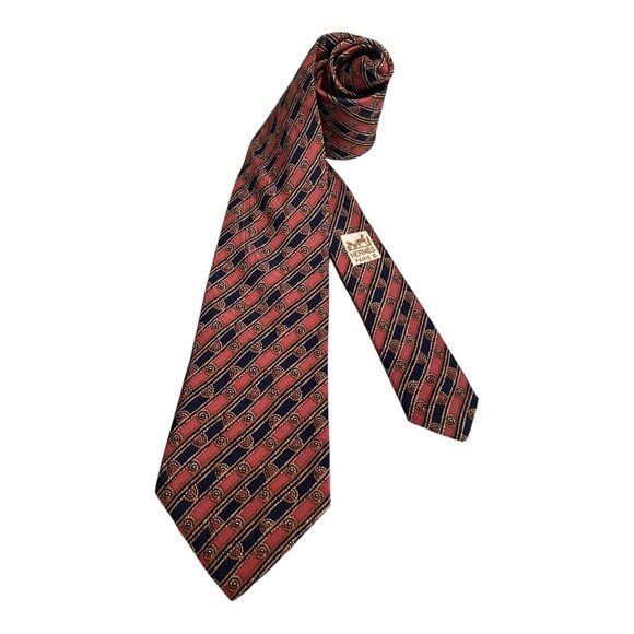 HERMES Paris 7678 TA Red Striped Luxury Silk Tie France W: 3.5" EX COND - Picture 1 of 7